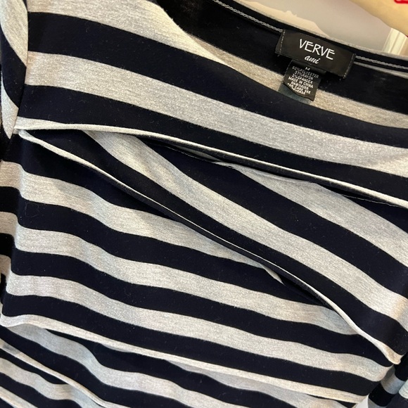 Verve. Women’s 3/4 length sleeve. Navy and white stripe. EUC funky, fun layers! - Picture 2 of 2